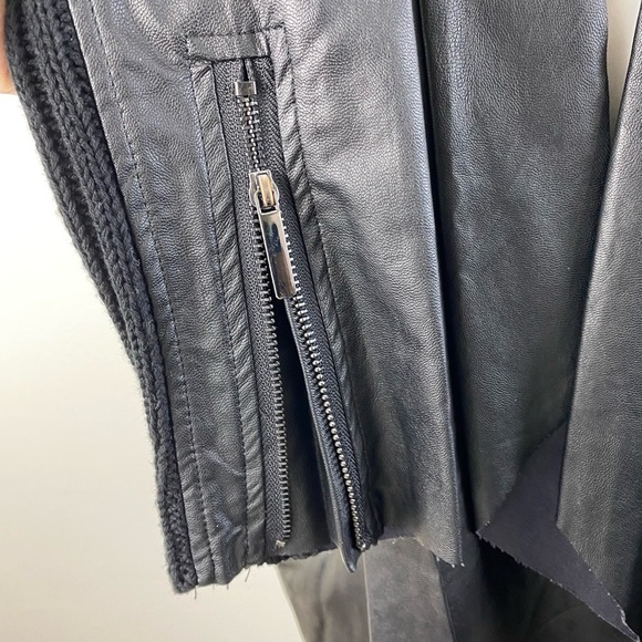 Melissa McCarthy Seven 7 Black Faux Leather Ribbed Knit Cardigan Sweater Small - Picture 3 of 16